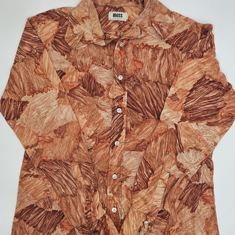 Vintage Moss Shirtmakers Men's Long‎ Sleeve Button Front Shirt Brown Abstract...
